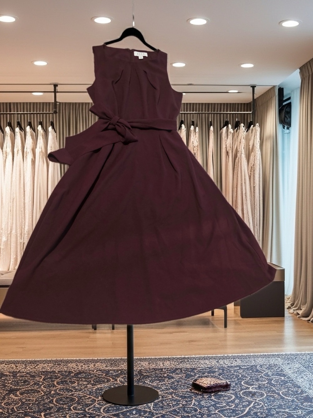 NWT ELLE Wine Colored Fit & Flare Midi Dress Size 2